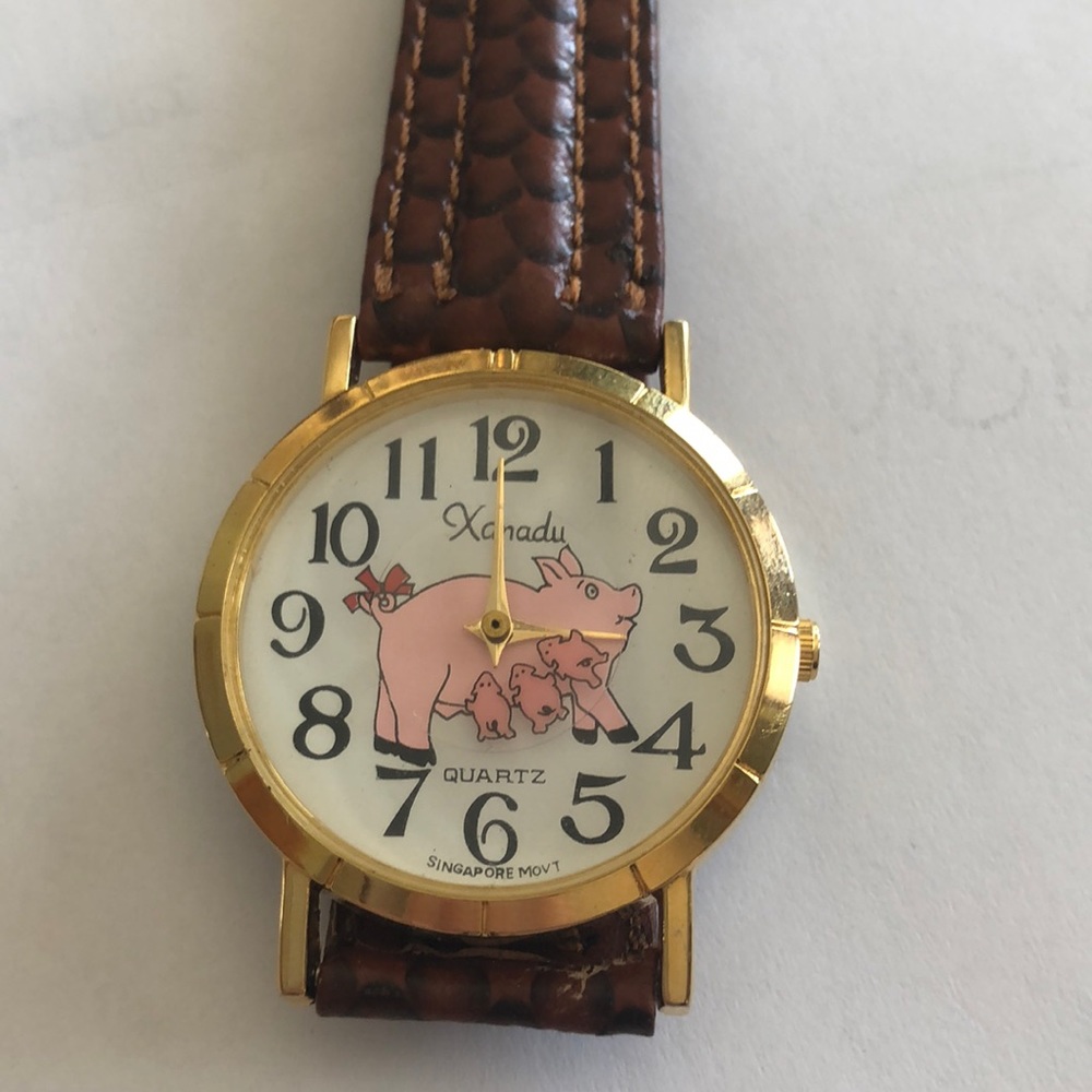 Xanadu “Mother of pigs”. Quartz movement, leather strap watch